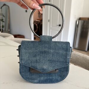 Denim Blue Handbag with Metal Ring Handle